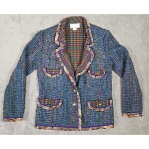 KOOS Van Den Akker Women’s 100% Wool Tweed Jacket Blazer Sz 10 Multicolor Artsy